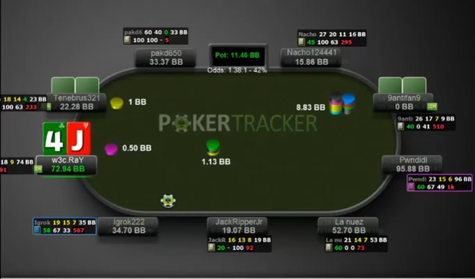 MP의 8.8bb 오픈 잼을 상대로 J4o를 든 SB의 결정