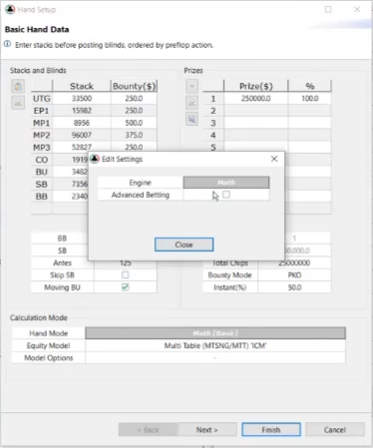 Math 엔진과 Advanced Betting 해제 상태