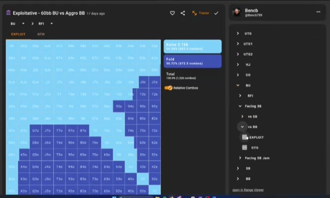 공격적인 BB 조건의 BU EXPLOIT 오픈 레인지.