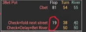3벳 팟의 Check+fold next street 항목에 표시한 화면.