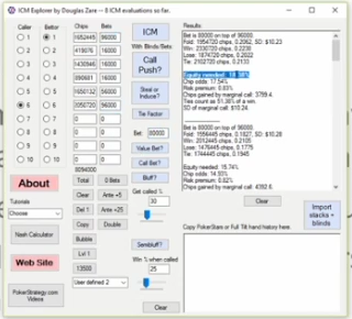 베팅·기지급 칩 입력 후 ICM Explorer 계산 출력