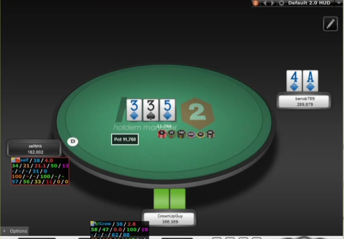 3–3–5 플랍과 A4s. 페어 보드에서 체크 전략을 검토한다.