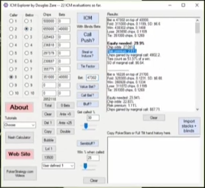 턴 47,302 베팅에 대한 콜 계산을 갱신한 ICM Explorer.