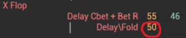 딜레이 C-bet 후 레이즈에 폴드하는 풀 수치 50 표시.