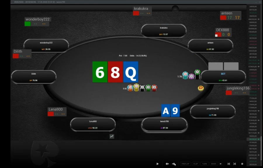 A9s의 6-8-Q 플랍.