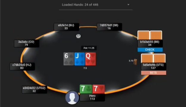 77의 6·J·Q 플랍: UTG BETS