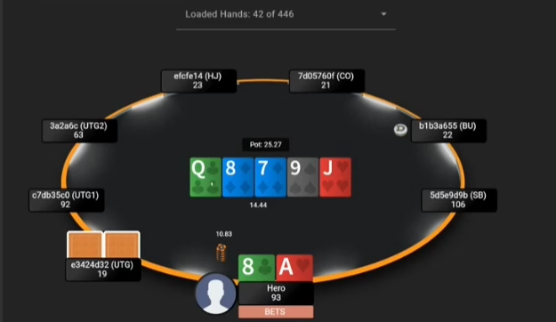 A8o의 Q·8·7·9·J 리버와 Hero BETS