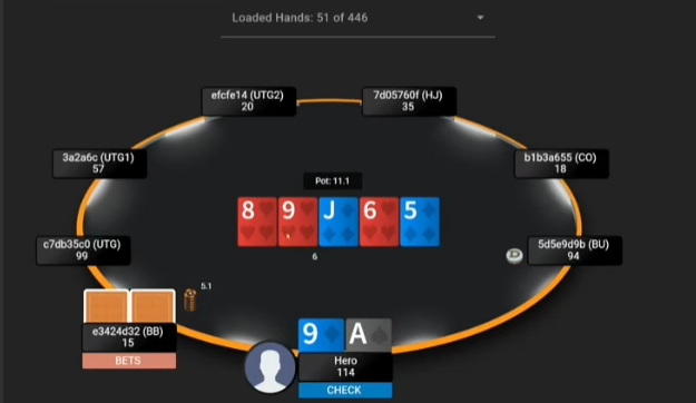 A9o의 8·9·J·6·5 리버와 BB BETS