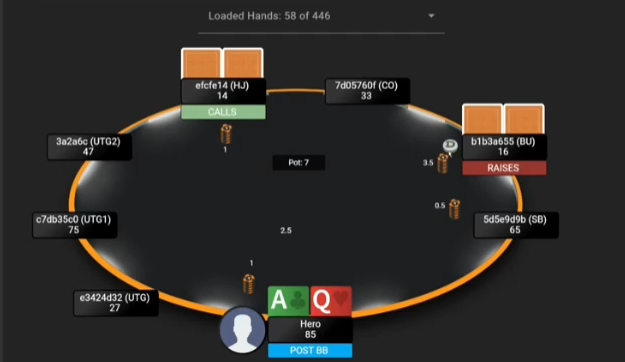 BB의 AQo: HJ CALLS와 BTN RAISES