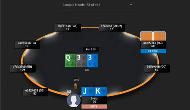 KJs의 Q·3·3 플랍과 Hero BETS