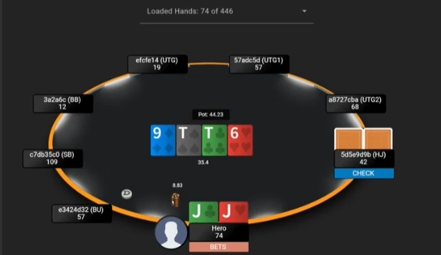 JJ의 6 턴: 상대 CHECK와 Hero BETS