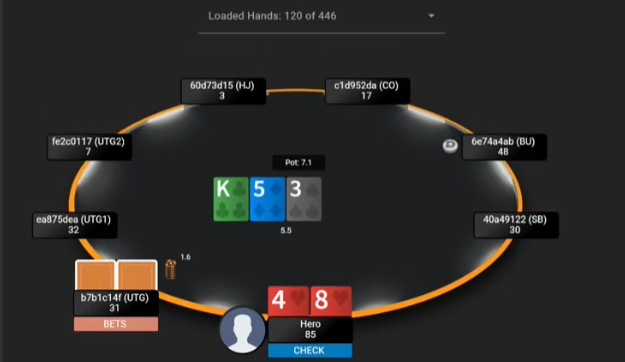 84s의 K·5·3 플랍과 상대 BETS