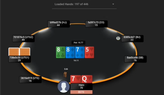 Q7s의 8·8·7·5 턴과 Hero BETS