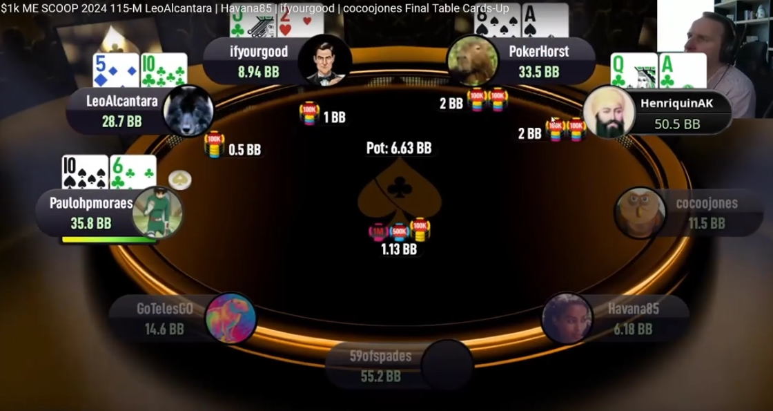 PokerHorst의 A8s와 HenriquinAK의 AQs가 참여한 프리플랍.