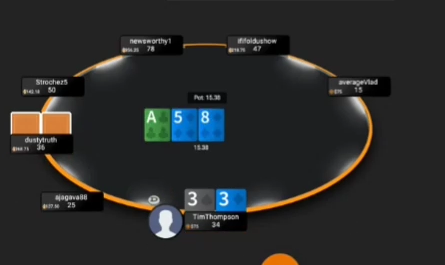 3♠3♦로 맞은 A♣–5♦–8♦ 플랍에서 콜을 검토
