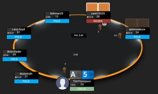 A5o의 실제 BB 플랫. 강사는 작은 3벳을 대안으로 선호한다.
