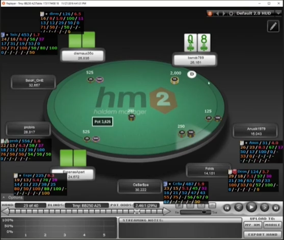 BTN Q♣8♣의 스퀴즈. 3벳 상대 10회 중7회 폴드라는 짧은 표본의 실전 조정이다.